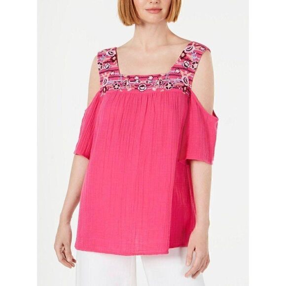 Style & Co Blouse Top Medium Pink Cold-Shoulder - Picture 5 of 7